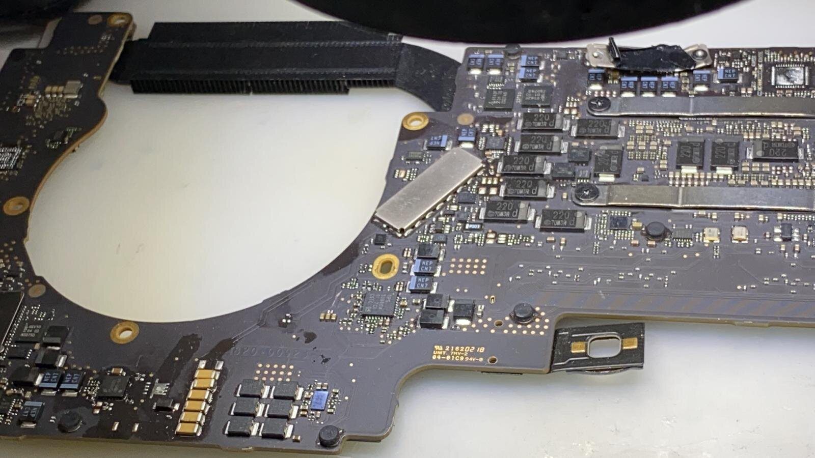 Close-up of a MacBook logic board